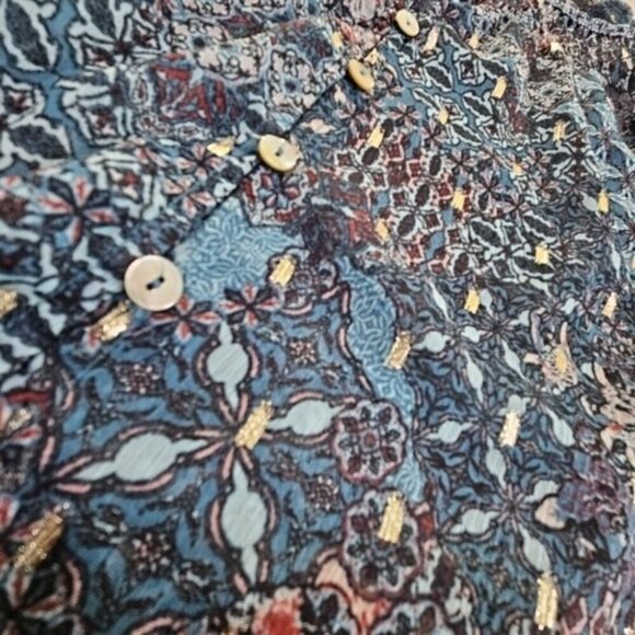 Haver London Crop Top Women's Large Blue Floral Metallic Design Long Sleeve EUC - Picture 4 of 13